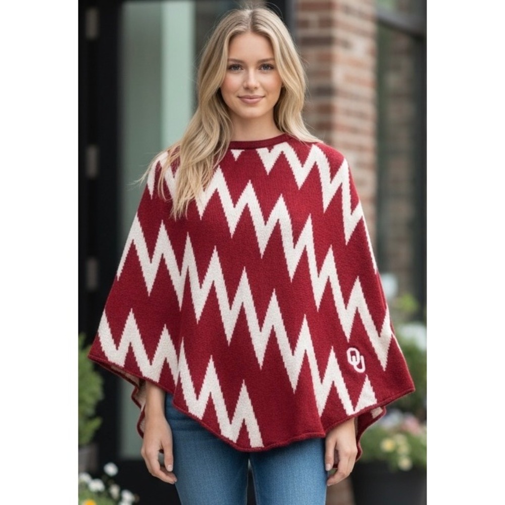 Emerson Street Oklahoma Sooners OU Knit Poncho Red White Chevron L/XL Peru